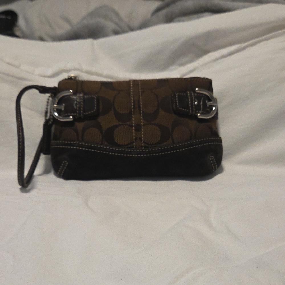 Coach Brown and Black Wristlet Clutch
